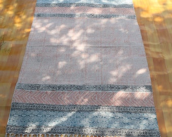 Alfombra dhurrie de algodón rosa de 1,8 x 2,7 m, tejida plana, estilo boho kilim, para cocina y baño.