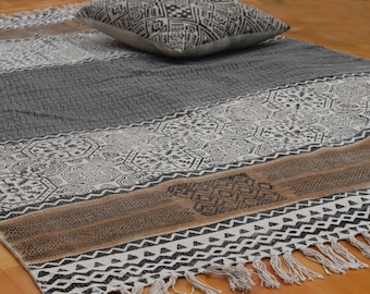 Hand Block Print Cotton Runner Rug, Geometric Boho Dhurrie