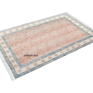 8x10 Hallway runner kilim cotton carpet Kitchen Hand block rug Stair woven cotton durries