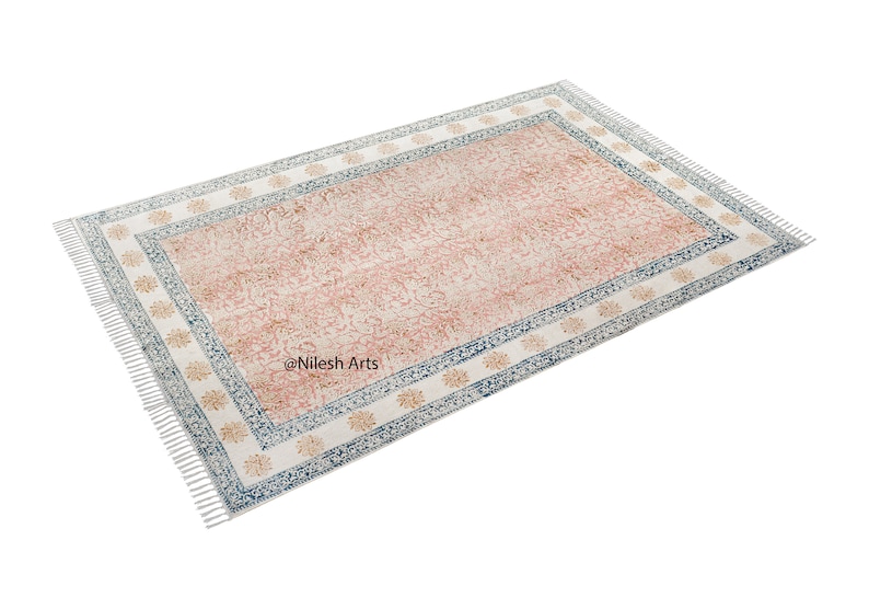 8x10 Hallway runner kilim cotton carpet Kitchen Hand block rug Stair woven cotton durries