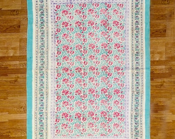 Alfombra de algodón estampada a mano con bloques, estilo Dhurrie indio floral para decoración del hogar.