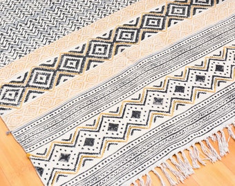 Handmade Block Printed Cotton Dhurrie Rug | Indian Design
