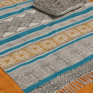 Indian hand block printed area rug Hallway runner cotton rug Kitchen living room throw carpet Outdoor garden beach rug 3x10 4x10 3x20 feet