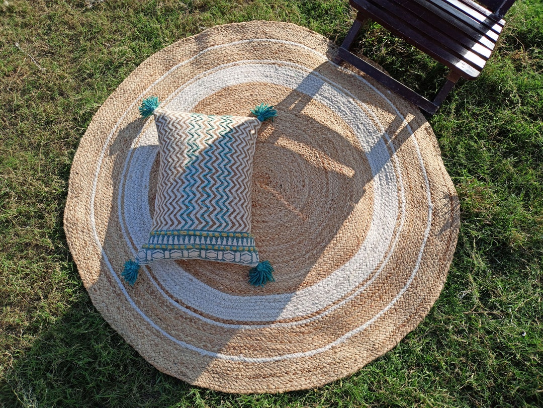 5x5, 6x6, 7x7, 8x8 Feet Jute Braided Round Rug, Natural Jute Rug, Handwoven Rug, Round Custom