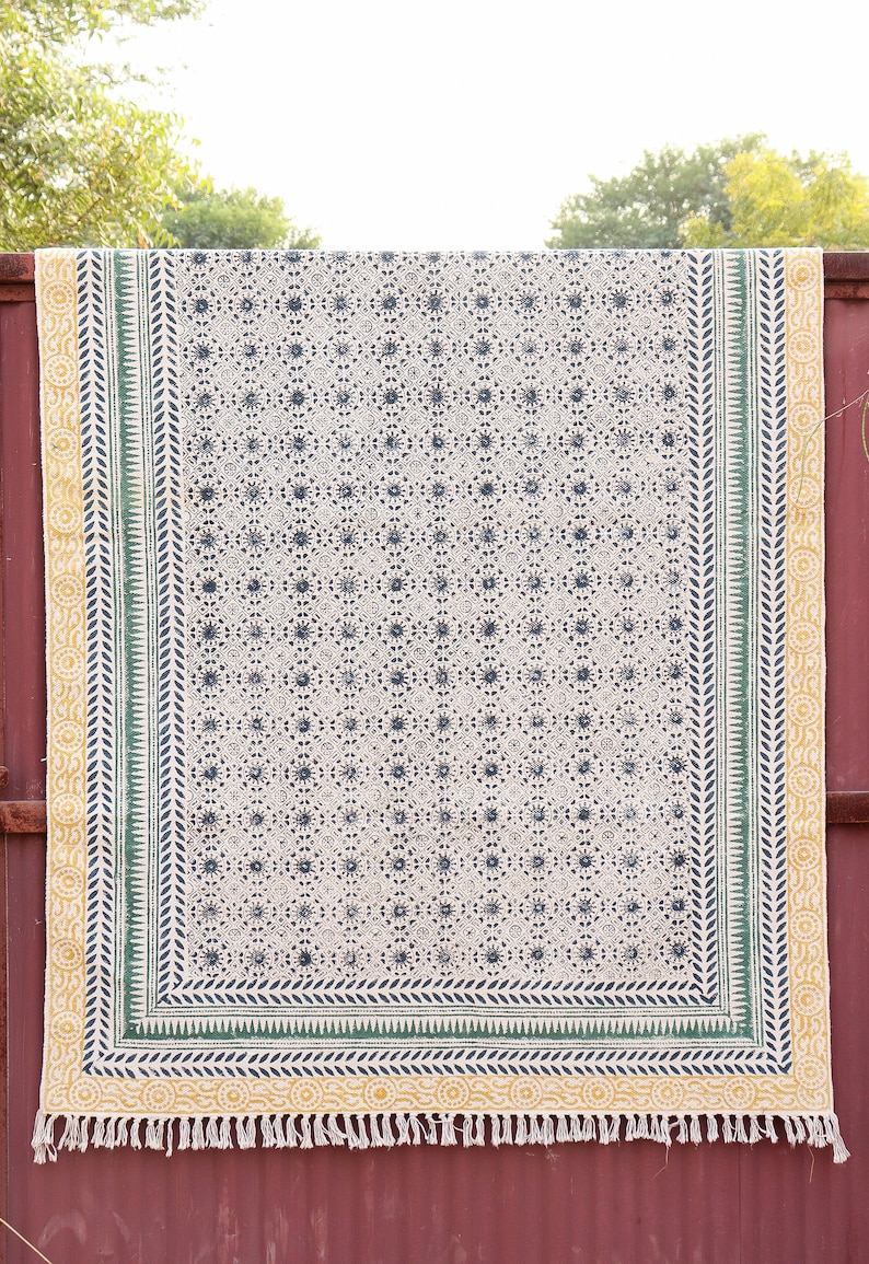 Handcrafted Dhurrie | Block Print Floor Rug for Bedroom & Living Room 9x12 Rug