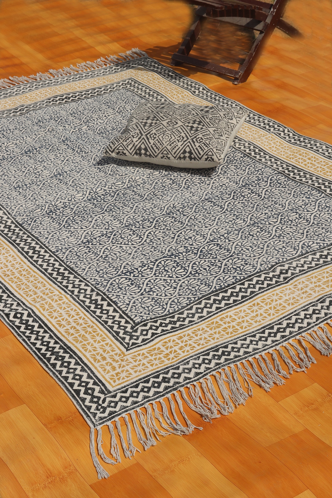 8x10 Hand Block Printed Cotton Rug: Indian Boho Kilim Area Rug - Etsy