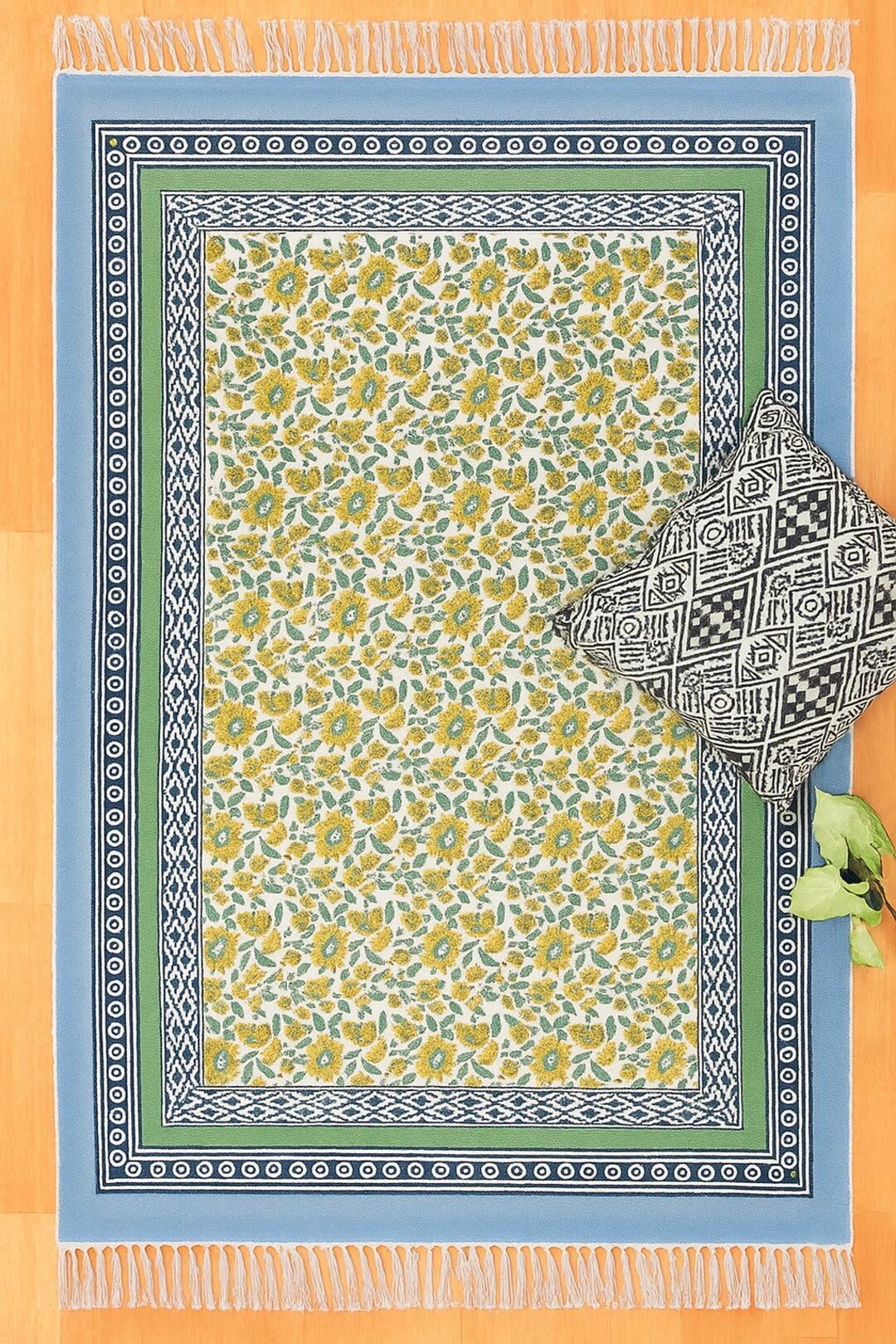 Green 9x12 Rug Floral Printed Rag Rug Runner Living Room Hallway ...