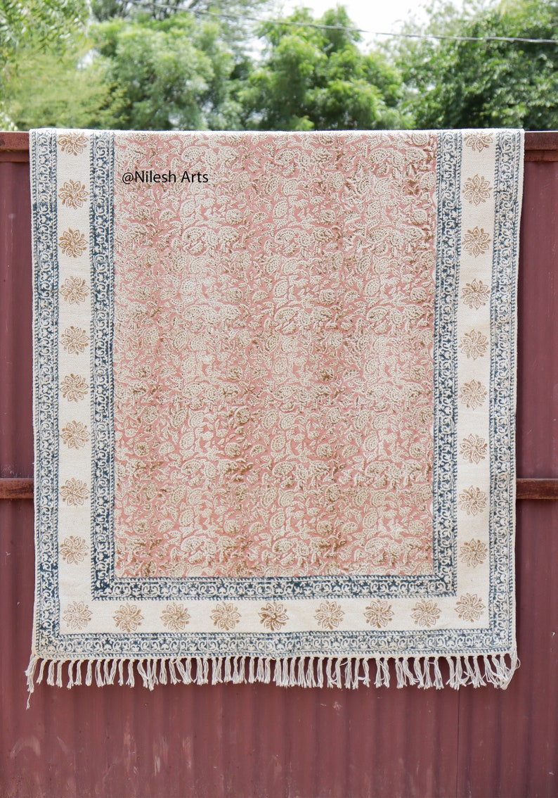 8x10 Hallway runner kilim cotton carpet Kitchen Hand block rug Stair woven cotton durries