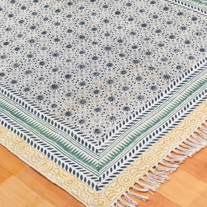 Handcrafted Dhurrie | Block Print Floor Rug for Bedroom & Living Room 9x12 Rug