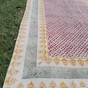Block Printed Cotton Runner Rug - Indian Dhurrie Style