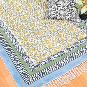 Cotton Rug, Floral Rug, Handmade Rugs, Block Printed Rug, Kitchen Dhurrie Runner Rug, Area Rug 4x6 5x8 rug