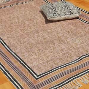 Living room kitchen cotton rug Indian hand block printed cotton dhurrie Outdoor garden yoga rug Wall art woven throw rug 3x5 5x8 8x10 feet