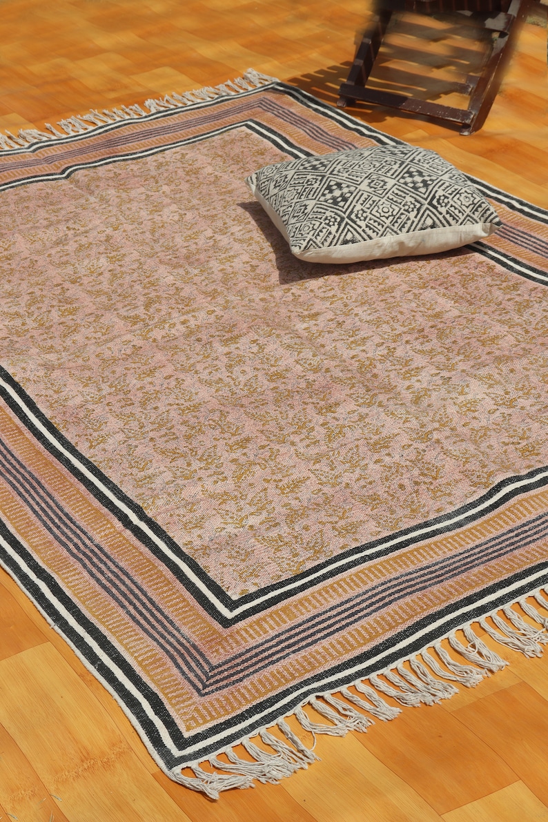 Handmade Cotton Dhurrie Block Printed Area Rug Living Room Carpet Washable Floor 9x12 Rug