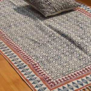 living room rug, floor rug, garden area rug, vintage cotton rug, geometric rug, block printed rug, 4x6, 5x8, 6x9, 8x10 feet