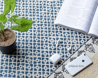 Handmade Block Printed Cotton Rug, Turkish Boho, Jaipur Indian Rug