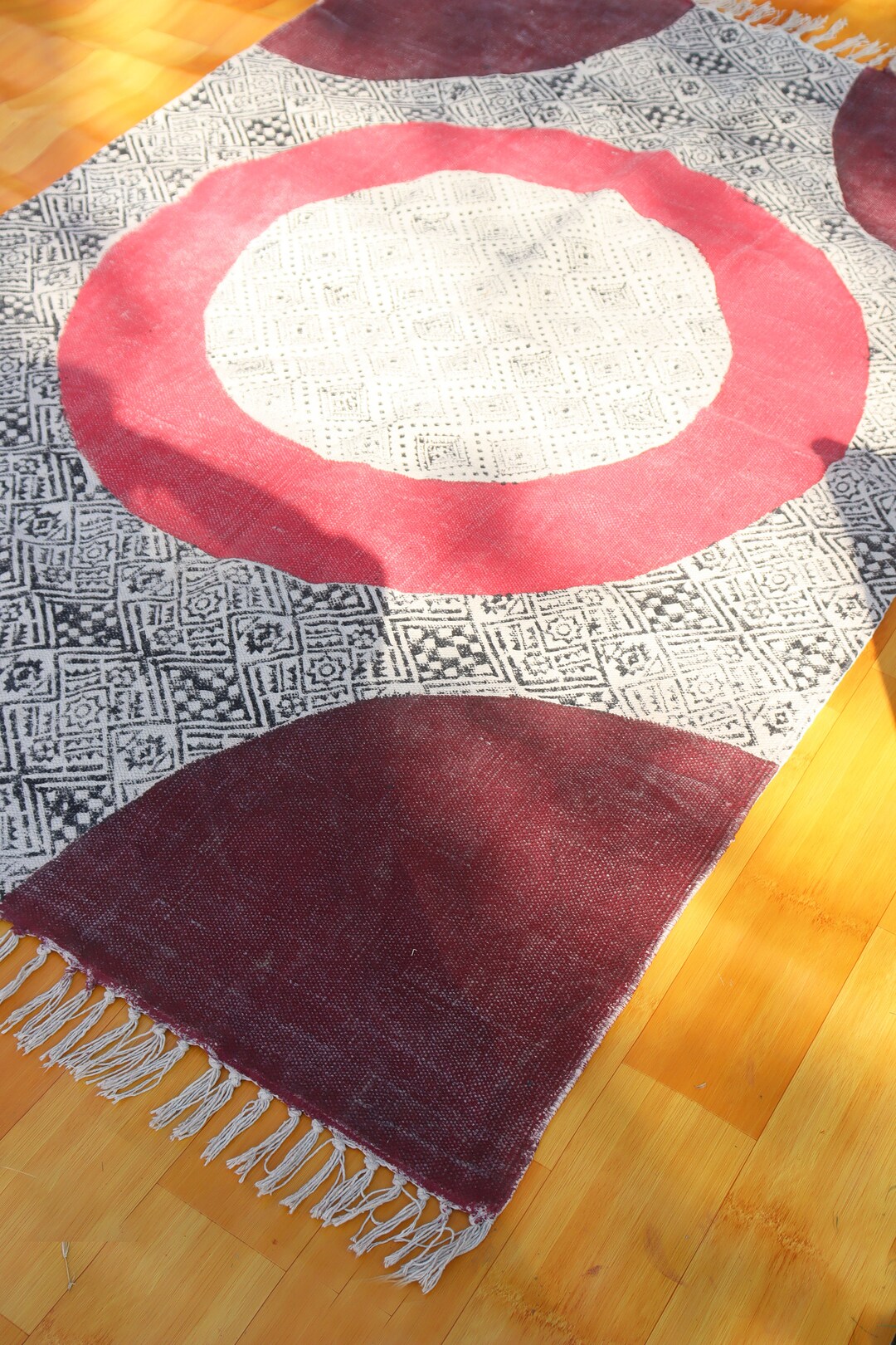 Handmade Block Printed Cotton Rug, Turquoise Blue, 4x6 Ft - Etsy