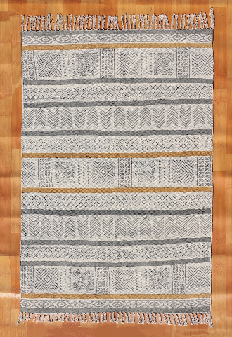 Handmade Cotton Durries Hand Block Printed Rugs For Living Room Home Décor Carpet