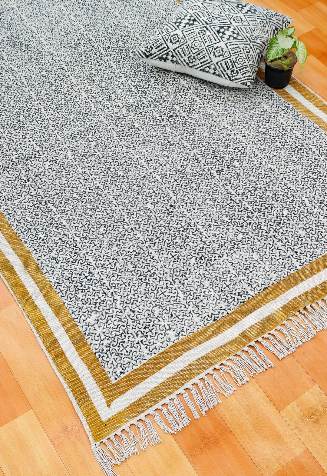 Block Printed Cotton Runner Rug | Boho Entryway Rug - Etsy