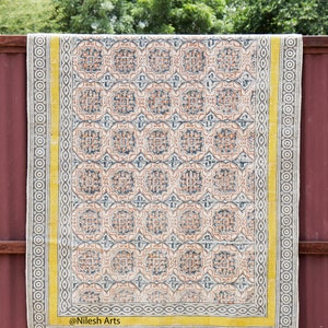 30x30 Teppich | Geometrischer Baumwollteppich | Handgewebter Teppich | Extra Großer Teppich | Wohnzimmerteppich mit Blockprint | Schlafzimmer Teppich