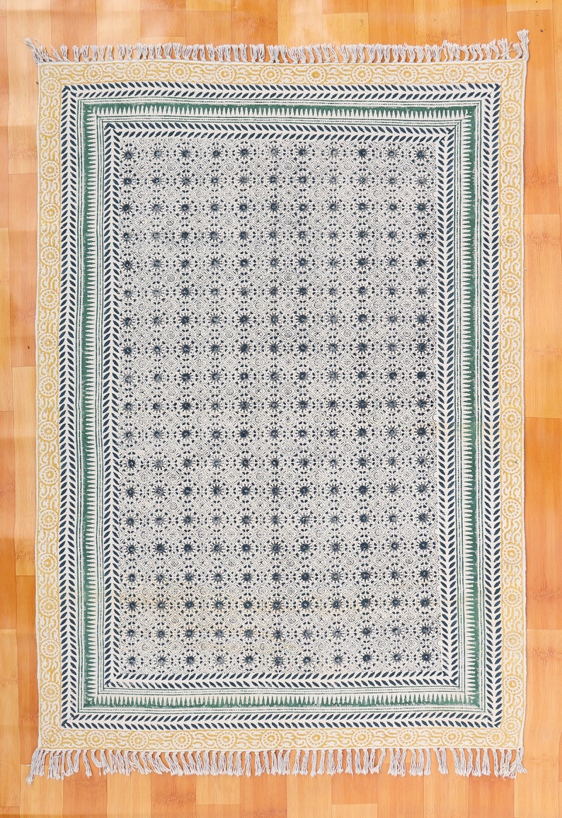 Handcrafted Dhurrie | Block Print Floor Rug for Bedroom & Living Room 9x12 Rug