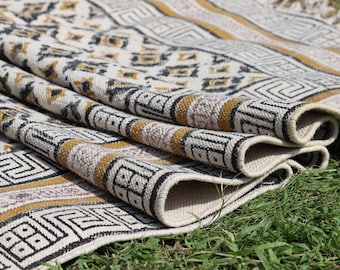 Custom Size Hand Block Printed Cotton Rugs for Hallway, Modern Home Decor