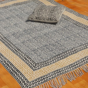 Indian handmade rug Hand block printed rug Living room area rug kitchen dining room rug Outdoor garden beach kilim carpet 4x6 6x9 9x12 feet