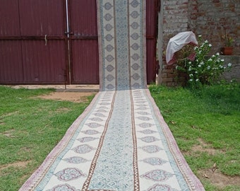 Block Printed Cotton Runner Rug | Indian Dhurrie Rug (3x20 ft)