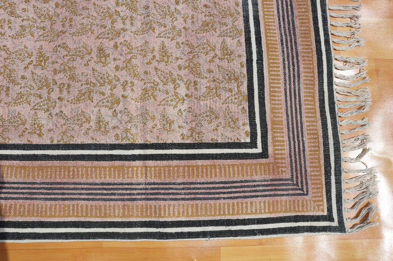 Handmade Cotton Dhurrie Block Printed Area Rug Living Room Carpet Washable Floor 9x12 Rug