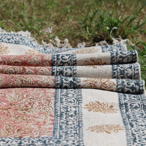 8x10 Hallway runner kilim cotton carpet Kitchen Hand block rug Stair woven cotton durries