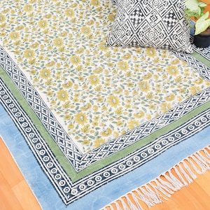 9x12 ft rug, living room rug, floral rug, big rugs, hand block printed rug, rug for bedroom, rug for indoor-outdoor