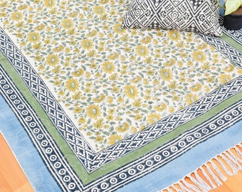 9x12 ft rug, living room rug, floral rug, big rugs, hand block printed rug, rug for bedroom, rug for indoor-outdoor