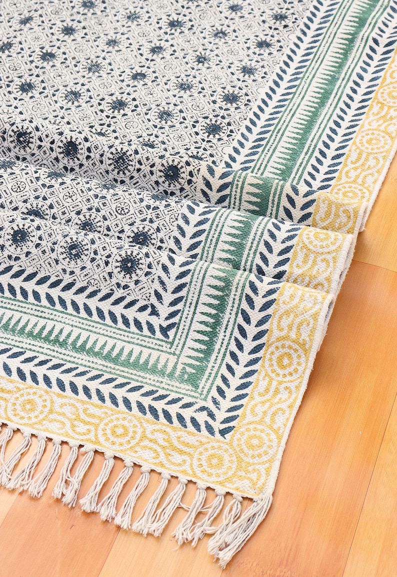 Handcrafted Dhurrie | Block Print Floor Rug for Bedroom & Living Room 9x12 Rug