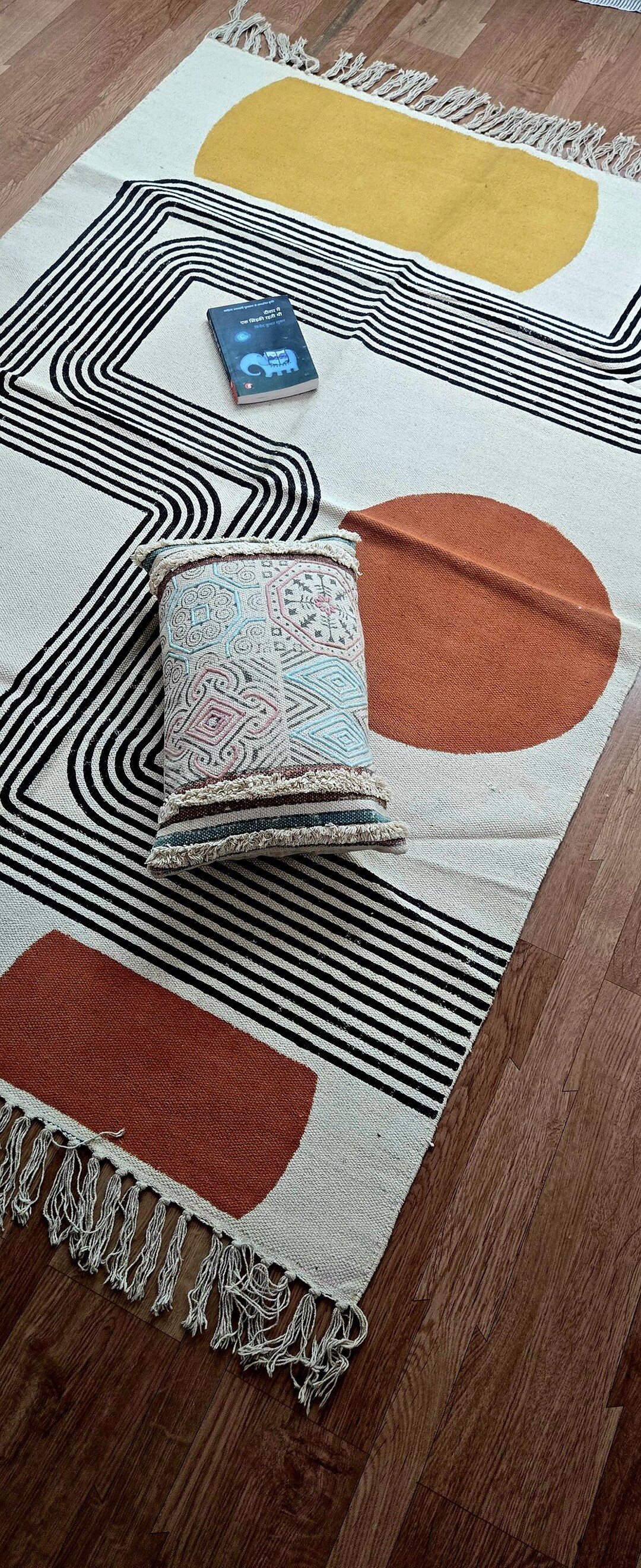 Block Patterned Rugs Handmade Block Print Cotton Rug, Geometric Design, Boho Style - Etsy