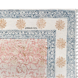 8x10 Hallway runner kilim cotton carpet Kitchen Hand block rug Stair woven cotton durries