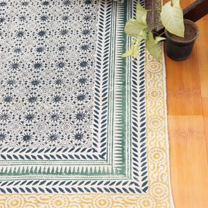 Handcrafted Dhurrie | Block Print Floor Rug for Bedroom & Living Room 9x12 Rug