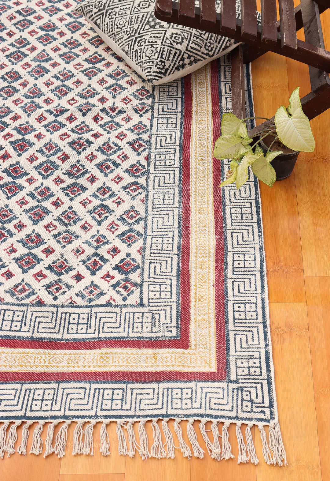 Vintage Runner Rug Geometric 20 Feet Runner Rugs Cotton Runner Rug