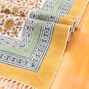 Outdoor Cotton Rug | Extra Large Patio Rug | Boho 9x12 Feet Rug | Handmade Block Printed Rug | Geometric Rug | Dhurrie Rug | Home Decor Rug