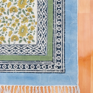 Floral Block Print Cotton Runner Rug: Vintage Style, 4x12 Feet