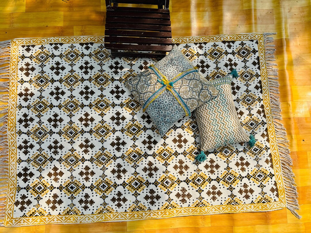 8x10 Feet Rug, Living Room Rug, Cotton Rug Boho Rug, Vintage Rug, Block ...