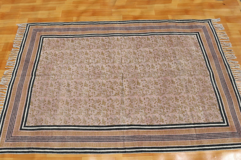 Handmade Cotton Dhurrie Block Printed Area Rug Living Room Carpet Washable Floor 9x12 Rug