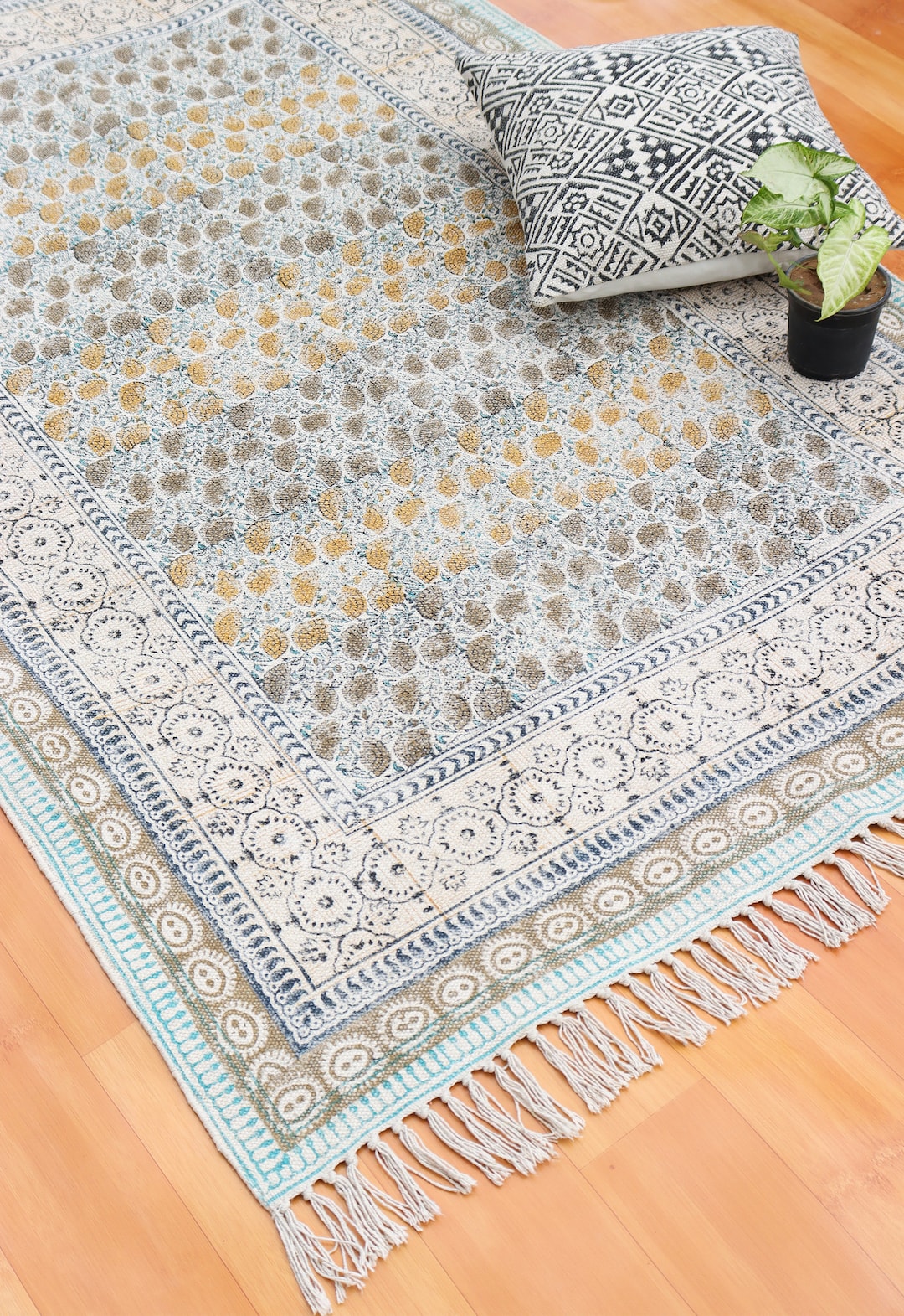 Block Patterned Rugs Block Printed Cotton Rug, Colorful Vintage Style, 6x9 Ft - Etsy