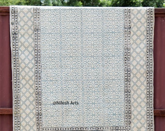 BOHO COTTON RUG | Floor Covering Rugs | Handmade Kitchen Rug | Block Printed Kilim Dhurrie 6x9 feet Area Rug