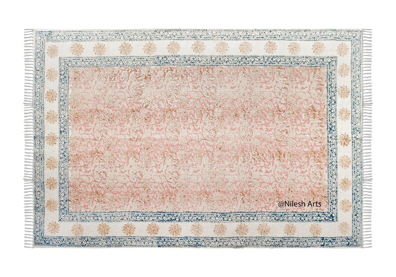 8x10 Hallway runner kilim cotton carpet Kitchen Hand block rug Stair woven cotton durries
