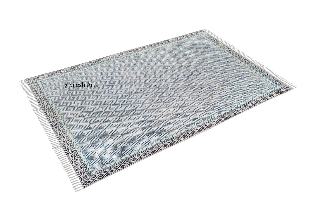 Handmade Block Printed Cotton Rug, Geometric Boho Design, 6x9 Ft - Etsy