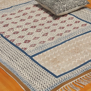 extra large rug, 9x12 feet rug, rug for bedroom, rug for living room, geometric rug, block printed rug,