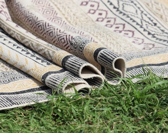 Handmade Block Print Cotton Runner Rug, Bohemian Dhurrie