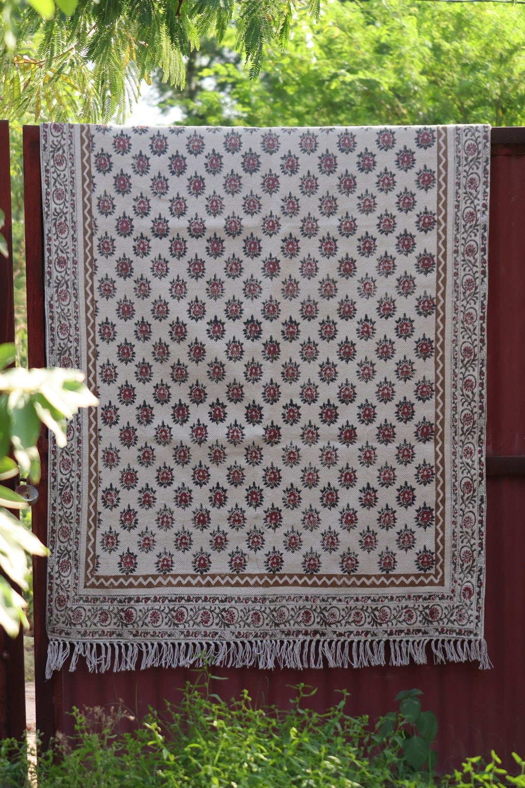 8x10 Geometric Area Rug, Hand Block Printed Cotton Dhurrie, Moroccan ...