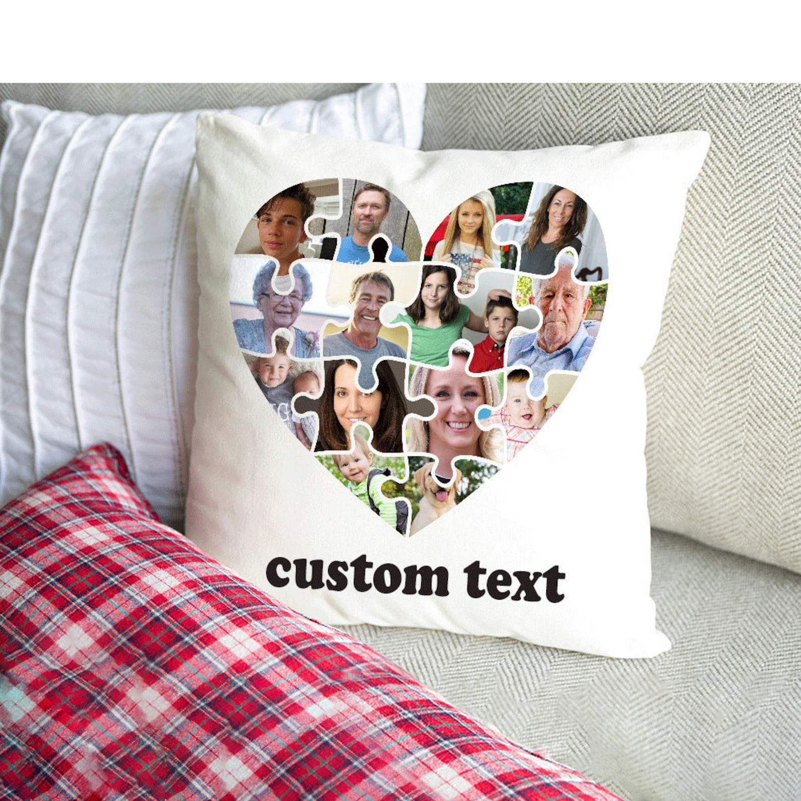 Photo Puzzle Heart Pillow Collage Photo Pillow Personalized Etsy