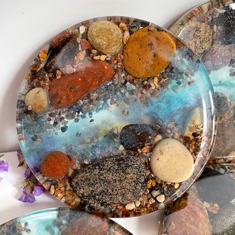 Epoxy River Coasters Epoxy Art Resin Coasters Pebble Beach Etsy