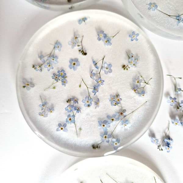 pressed forget me not flowers coaster, epoxy art, resin coaster (single)